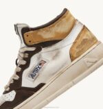 mulheres tênis mid super vintage em couro branco marrom e mel Autry 86XF205 - Image 6