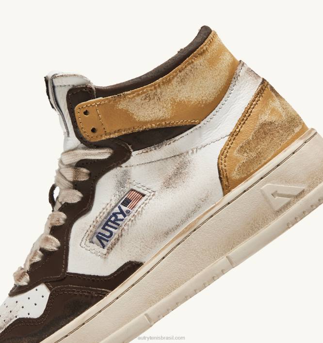 mulheres tênis mid super vintage em couro branco marrom e mel Autry 86XF205 - Image 6